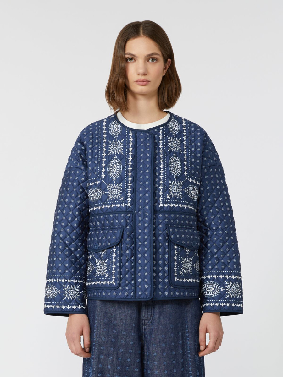 quilted cotton crew-neck jacket - navy