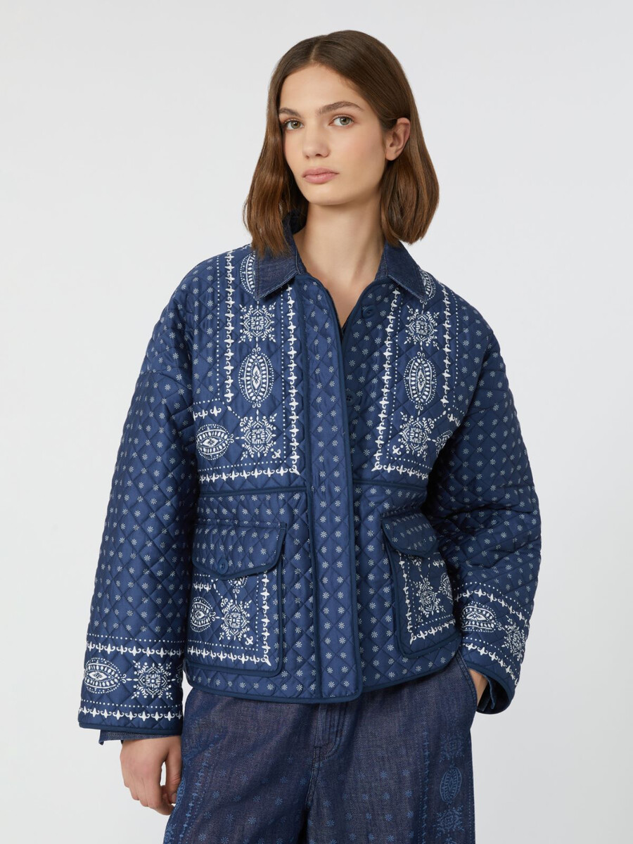 quilted cotton crew-neck jacket - navy