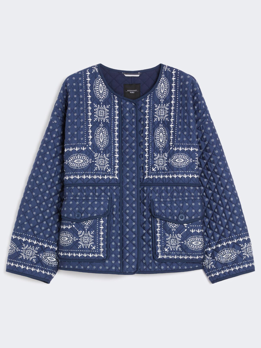 quilted cotton crew-neck jacket - navy