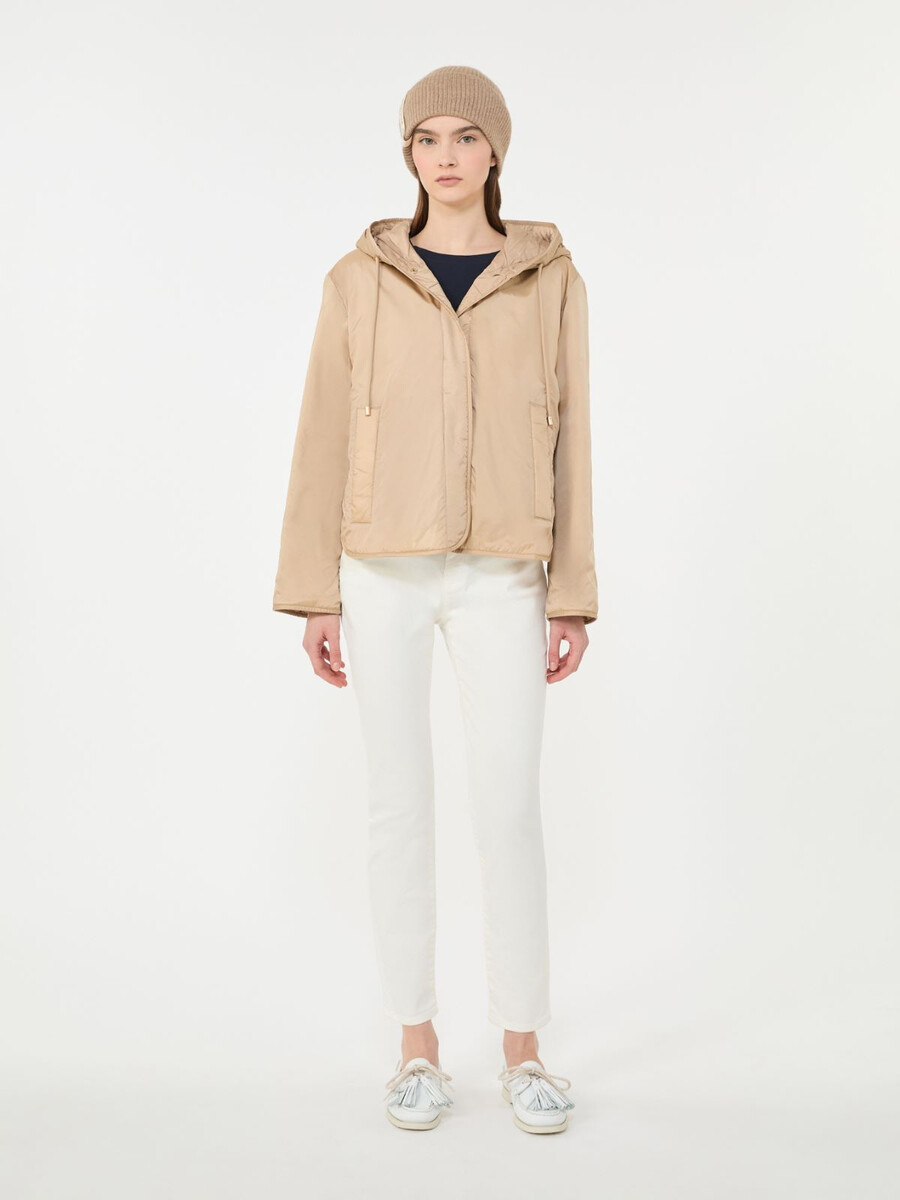 padded hooded jacket in water-repellent canvas - beige