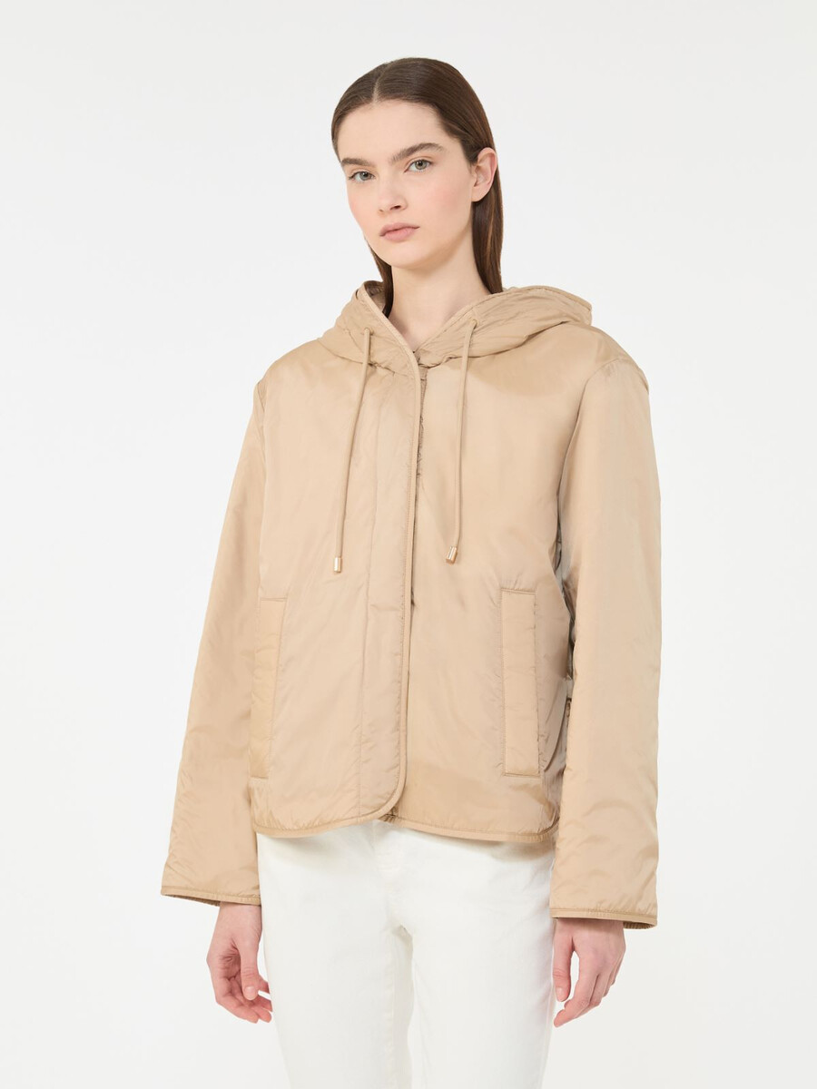 padded hooded jacket in water-repellent canvas - beige