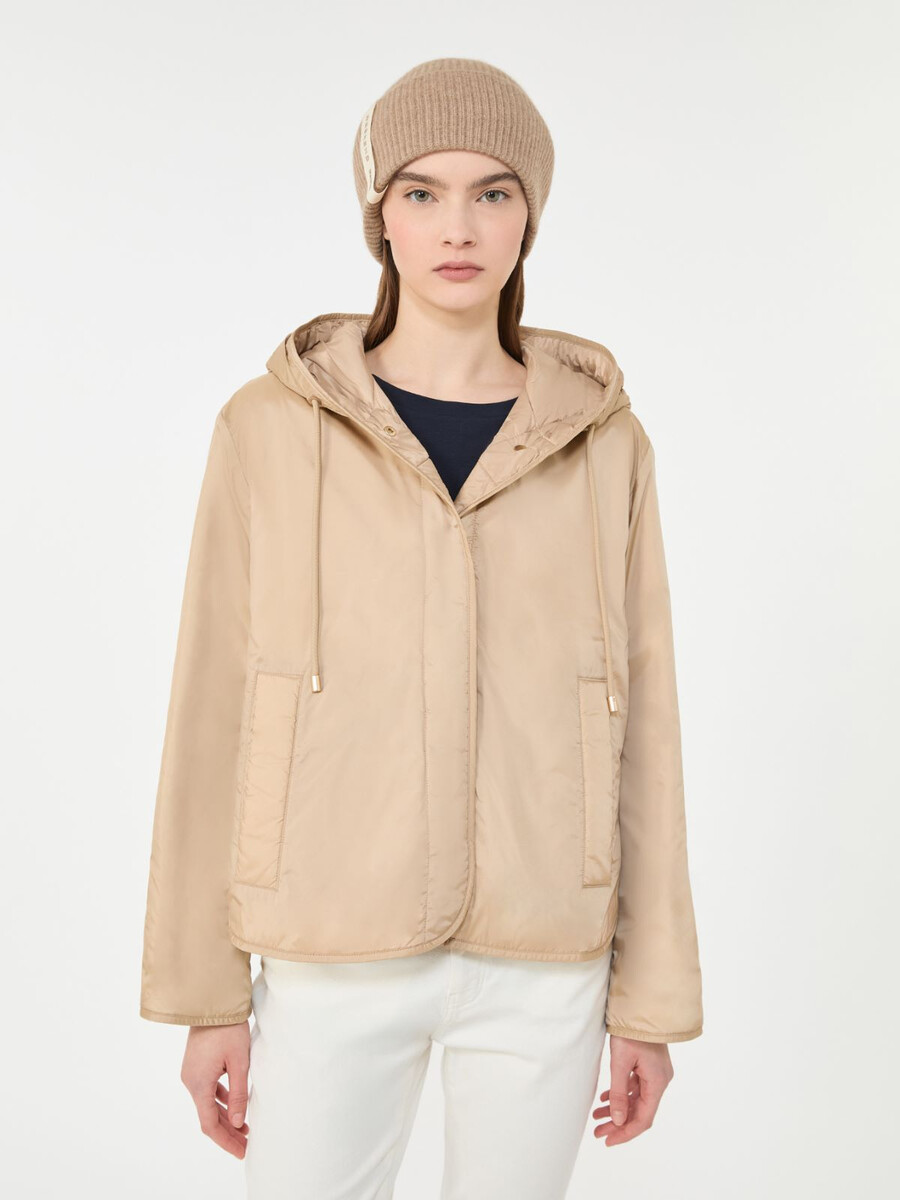 padded hooded jacket in water-repellent canvas - beige