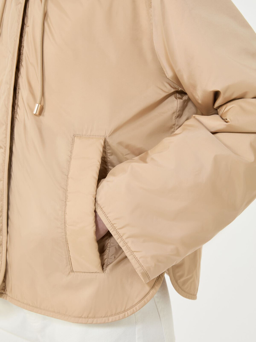 padded hooded jacket in water-repellent canvas - beige