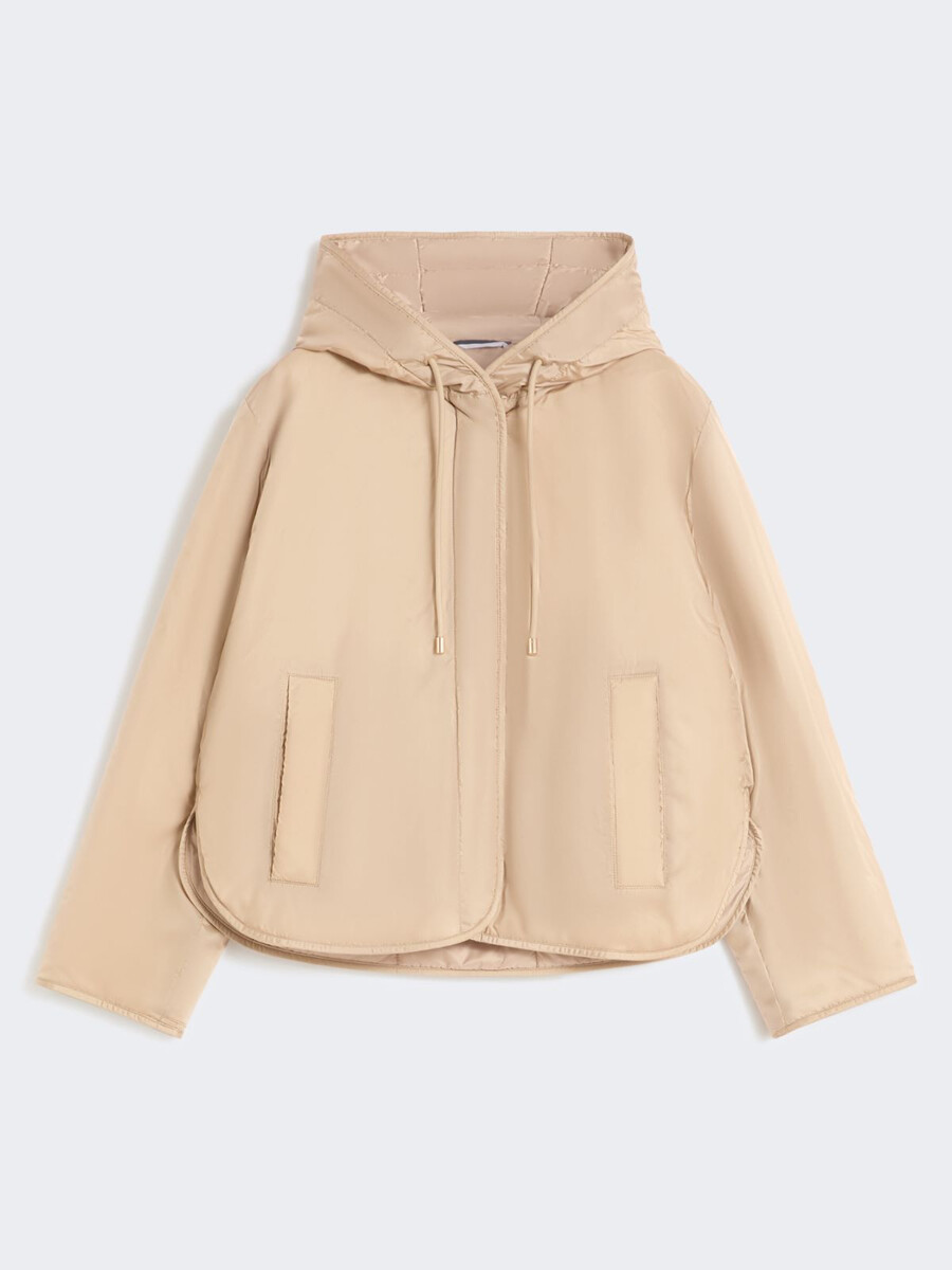 padded hooded jacket in water-repellent canvas - beige