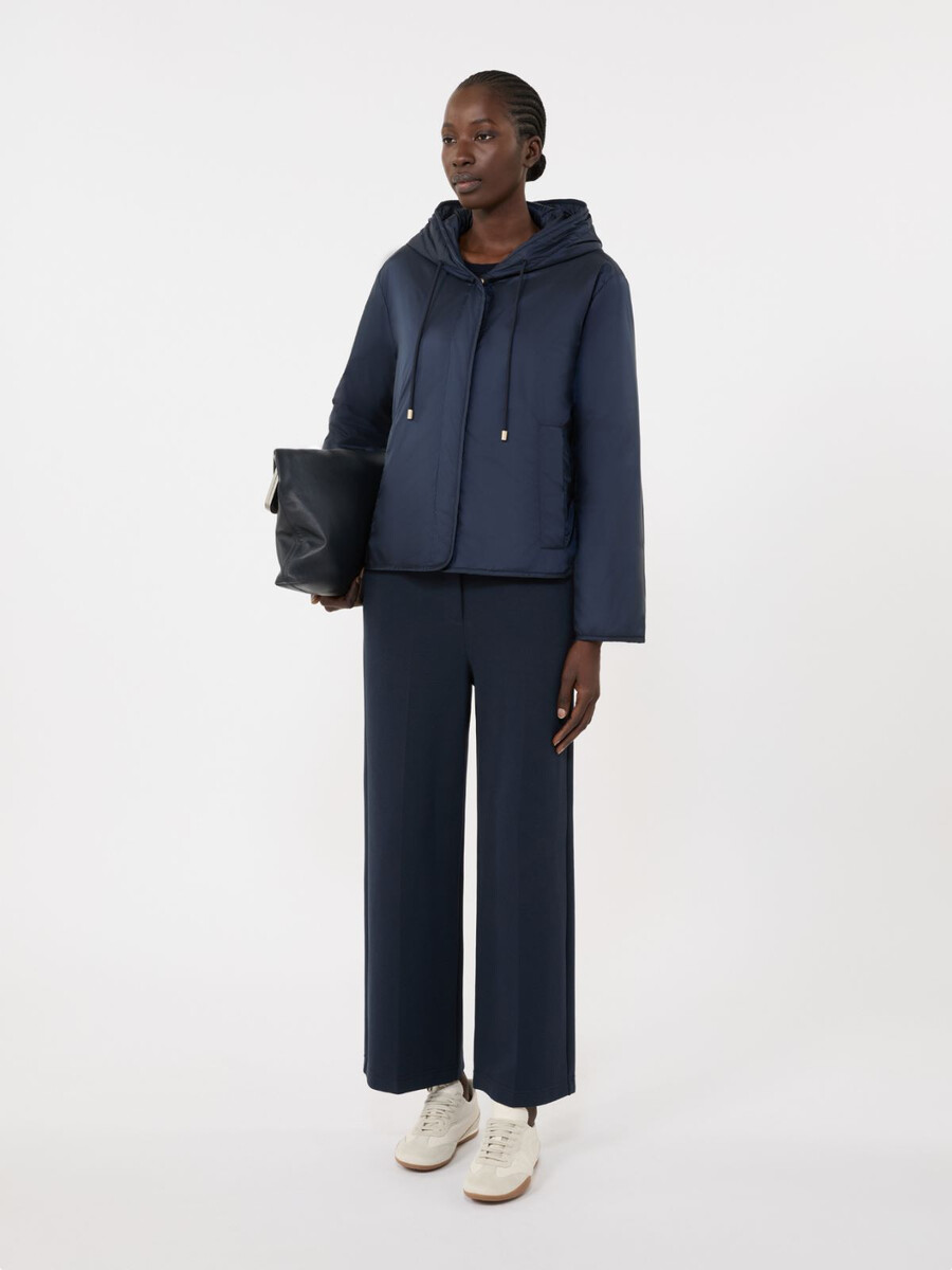 padded hooded jacket in water-repellent canvas - navy