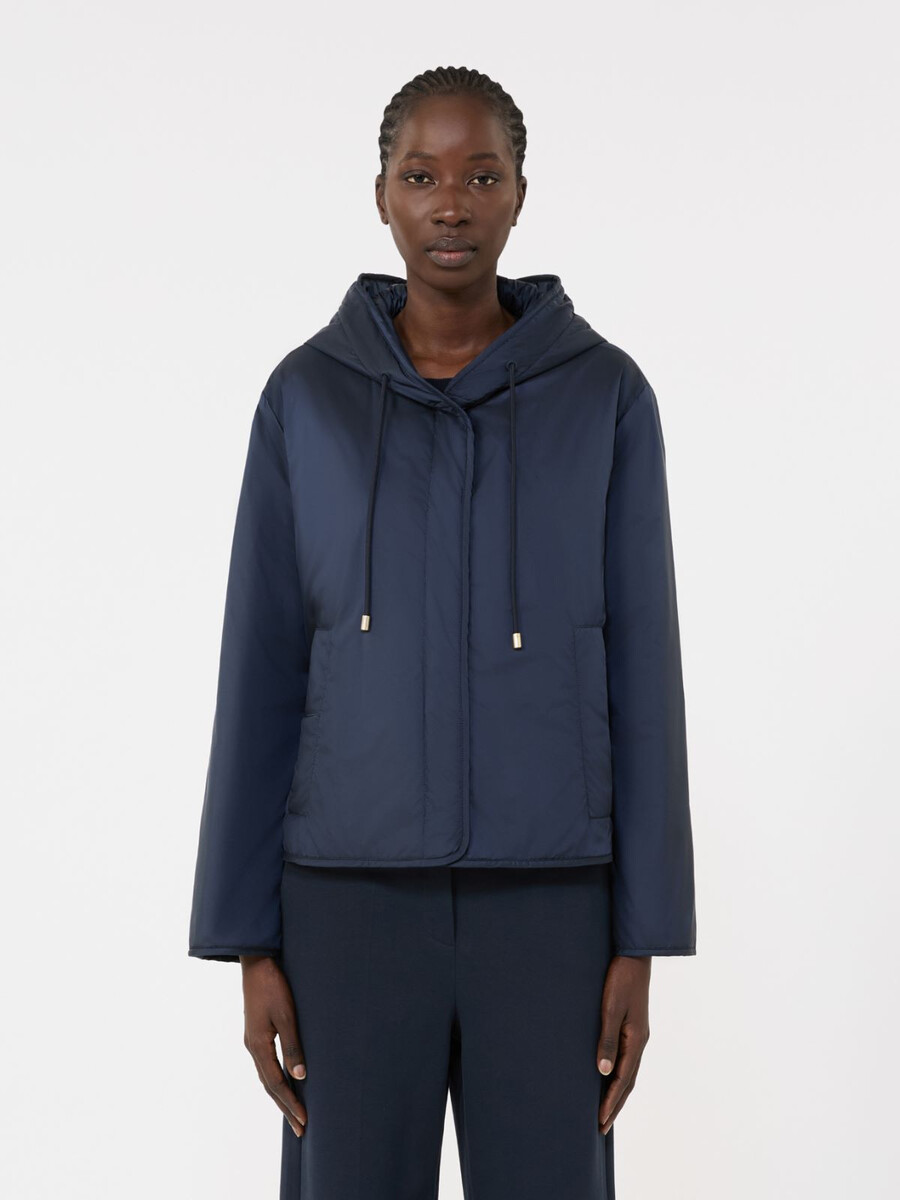 padded hooded jacket in water-repellent canvas - navy