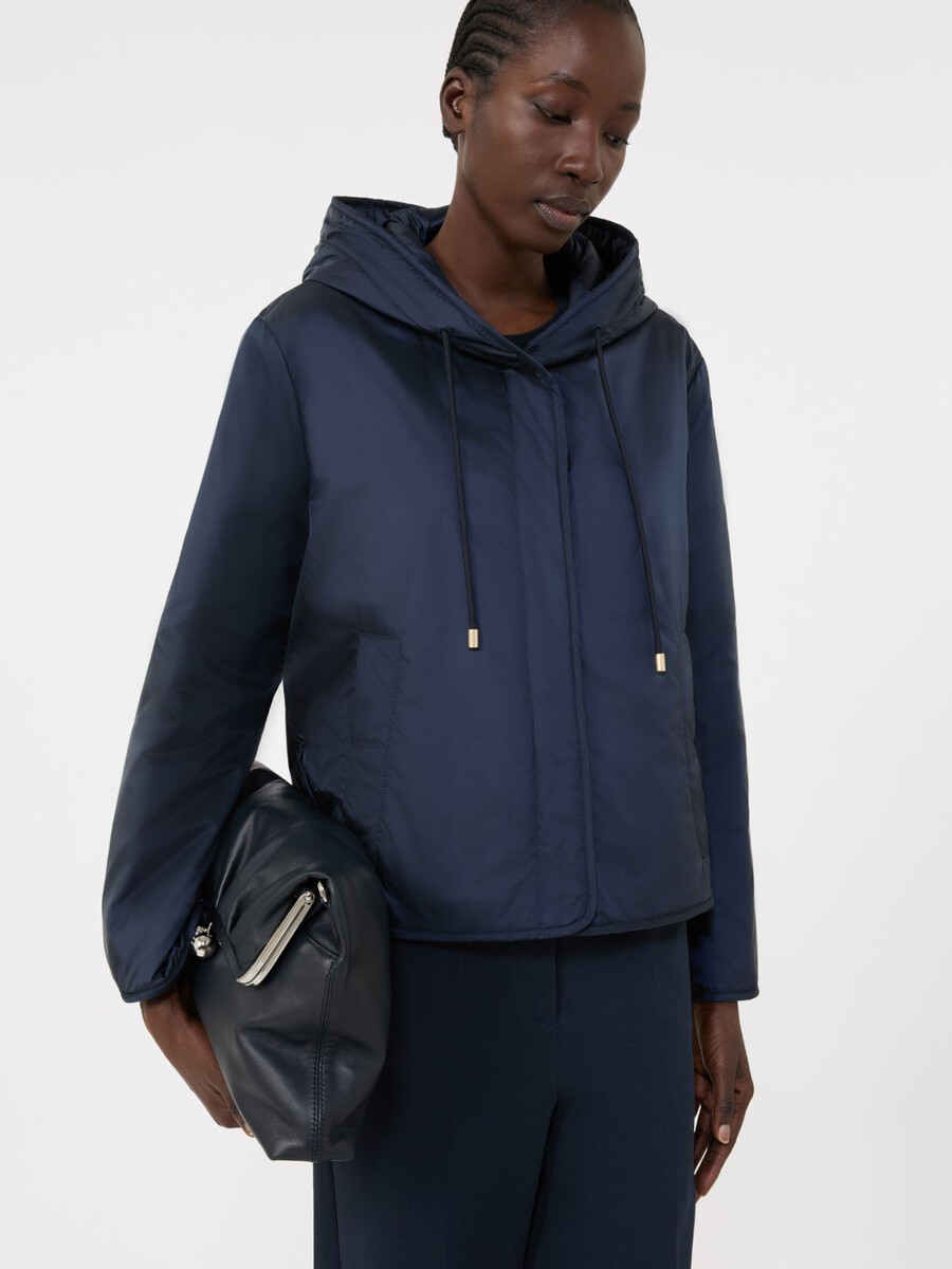 padded hooded jacket in water-repellent canvas - navy