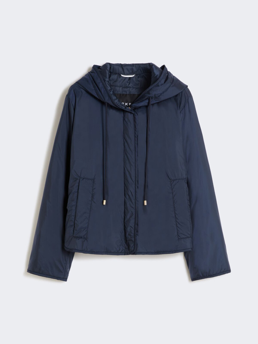 padded hooded jacket in water-repellent canvas - navy