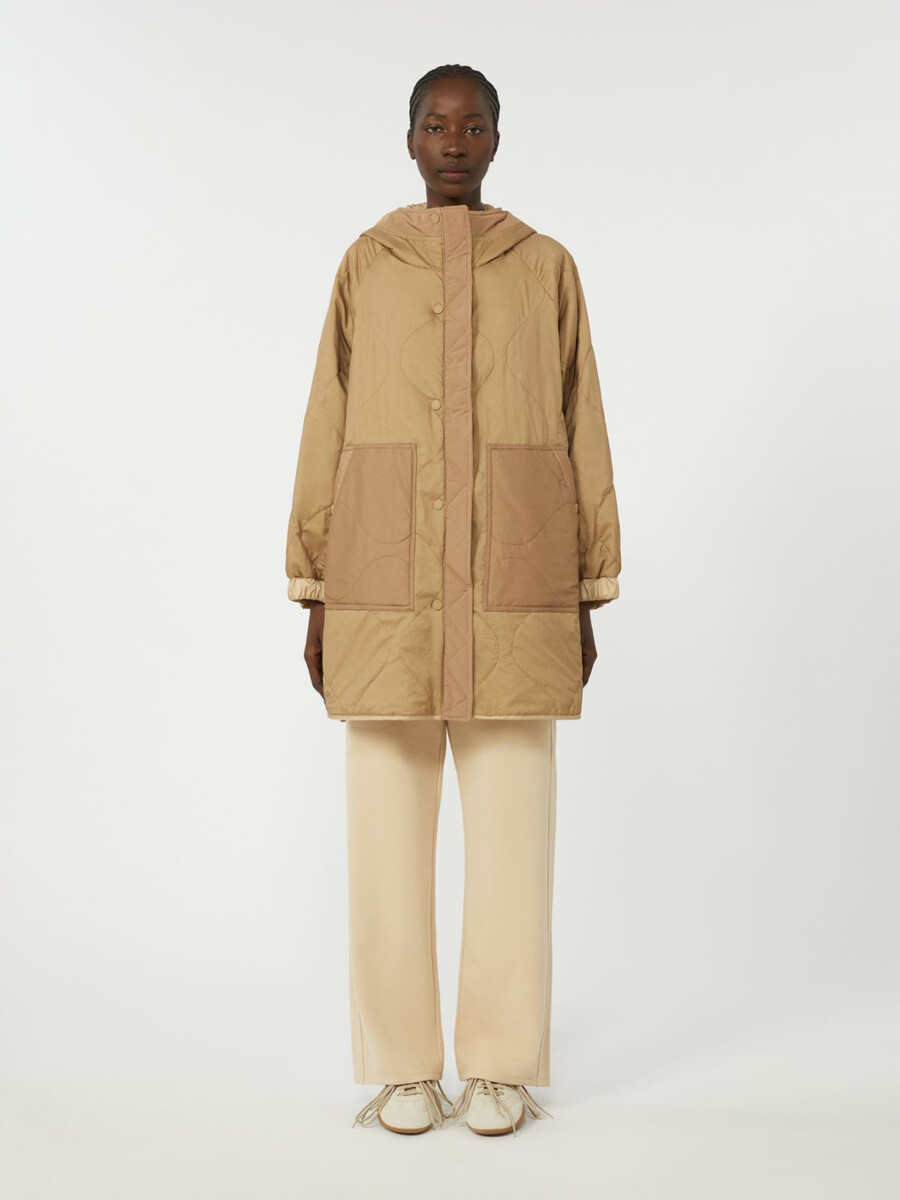reversible padded parka in water-repellent canvas - beige