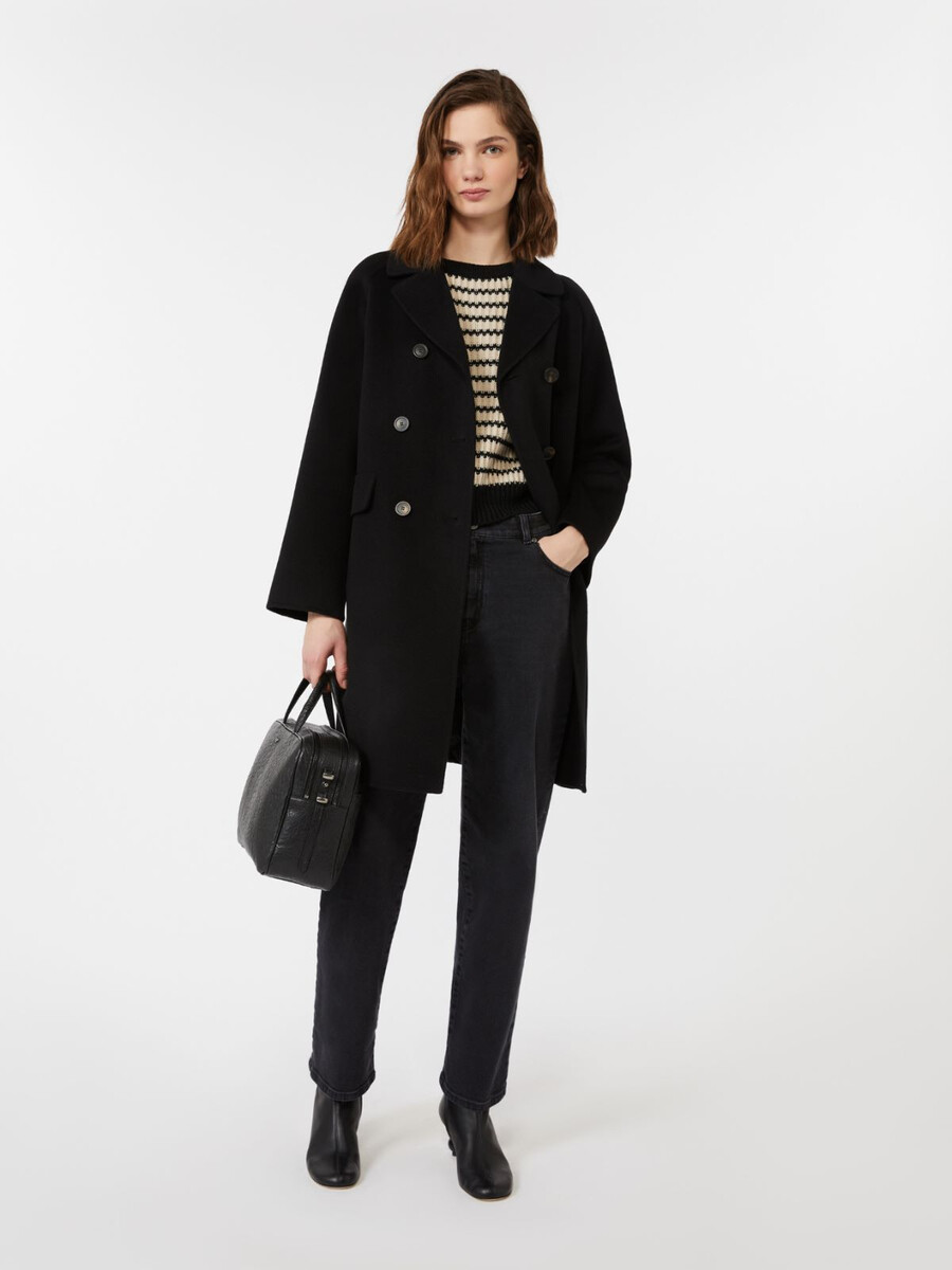 double wool drap coat - black
