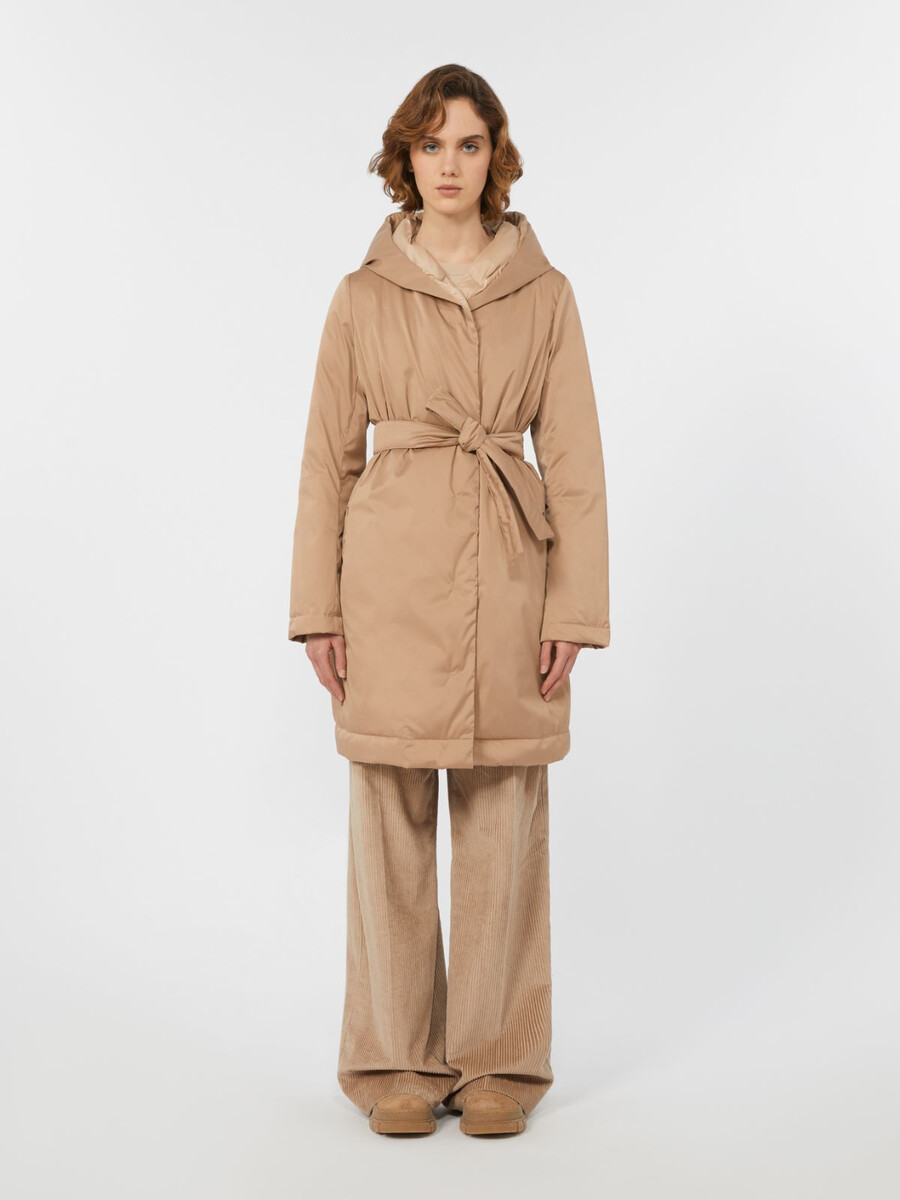 reversible down jacket in water-repellent fabric - biscuit