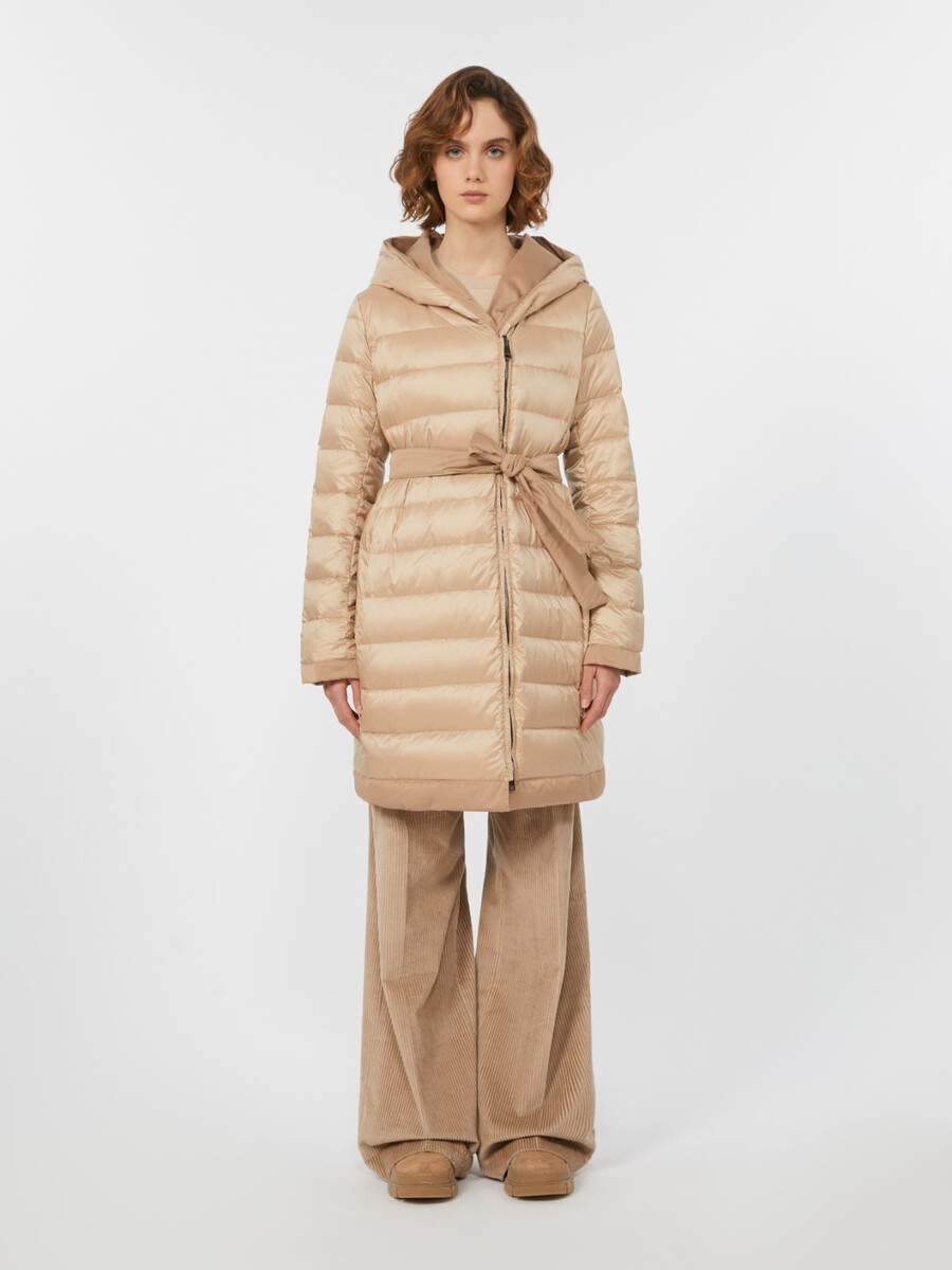reversible down jacket in water-repellent fabric - biscuit