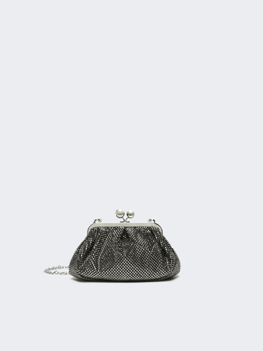 small pasticcino bag in satin with rhinestones - black