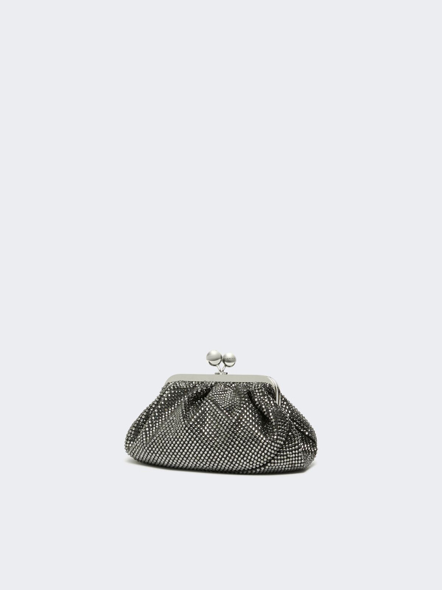 small pasticcino bag in satin with rhinestones - black