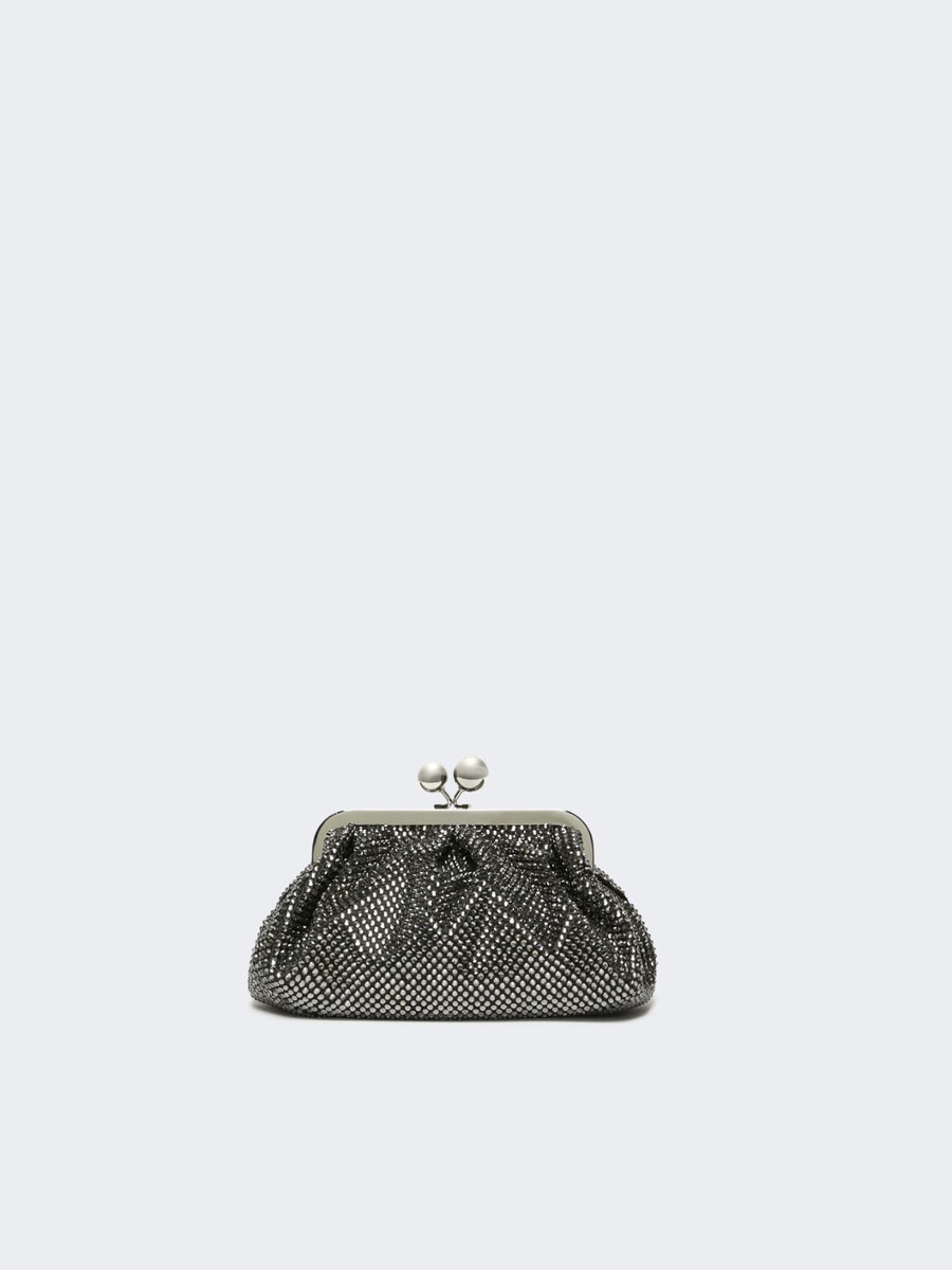 small pasticcino bag in satin with rhinestones - black