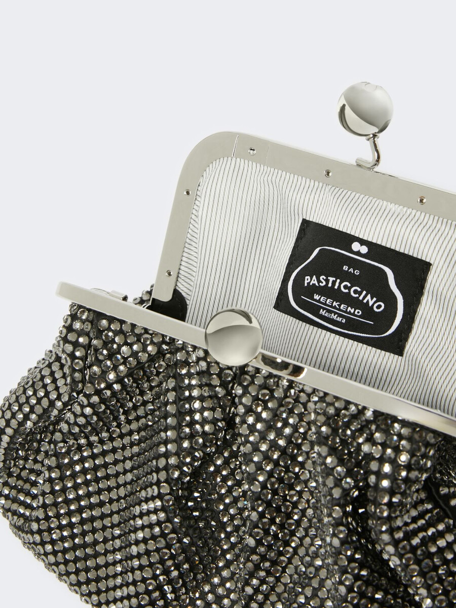 small pasticcino bag in satin with rhinestones - black