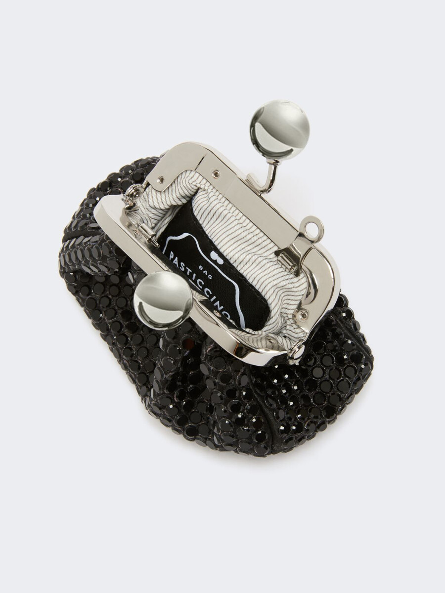 mini pasticcino bag in satin with rhinestones - dark grey