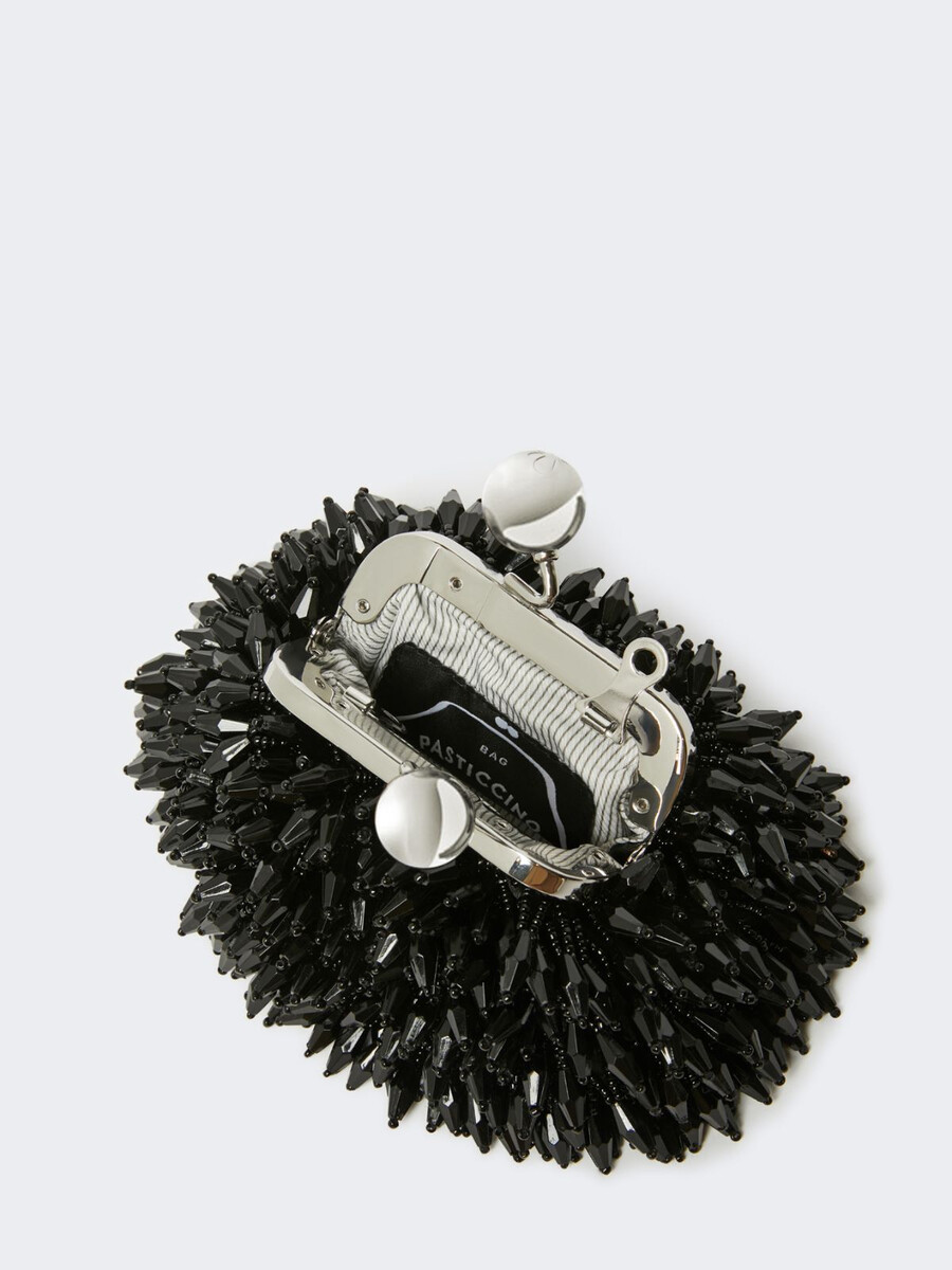 mini pasticcino bag in satin with rhinestones - dark grey