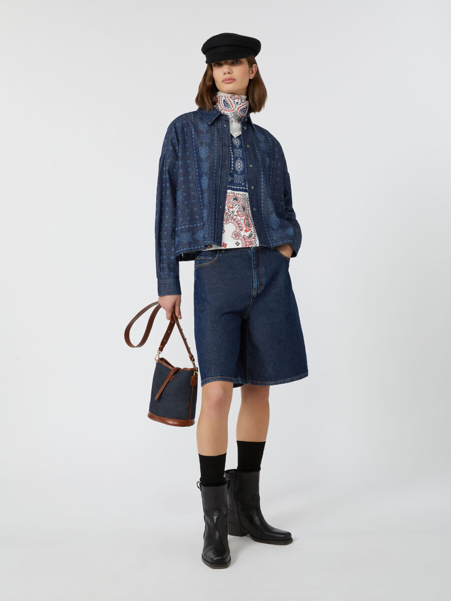laser-cut denim shirt - navy