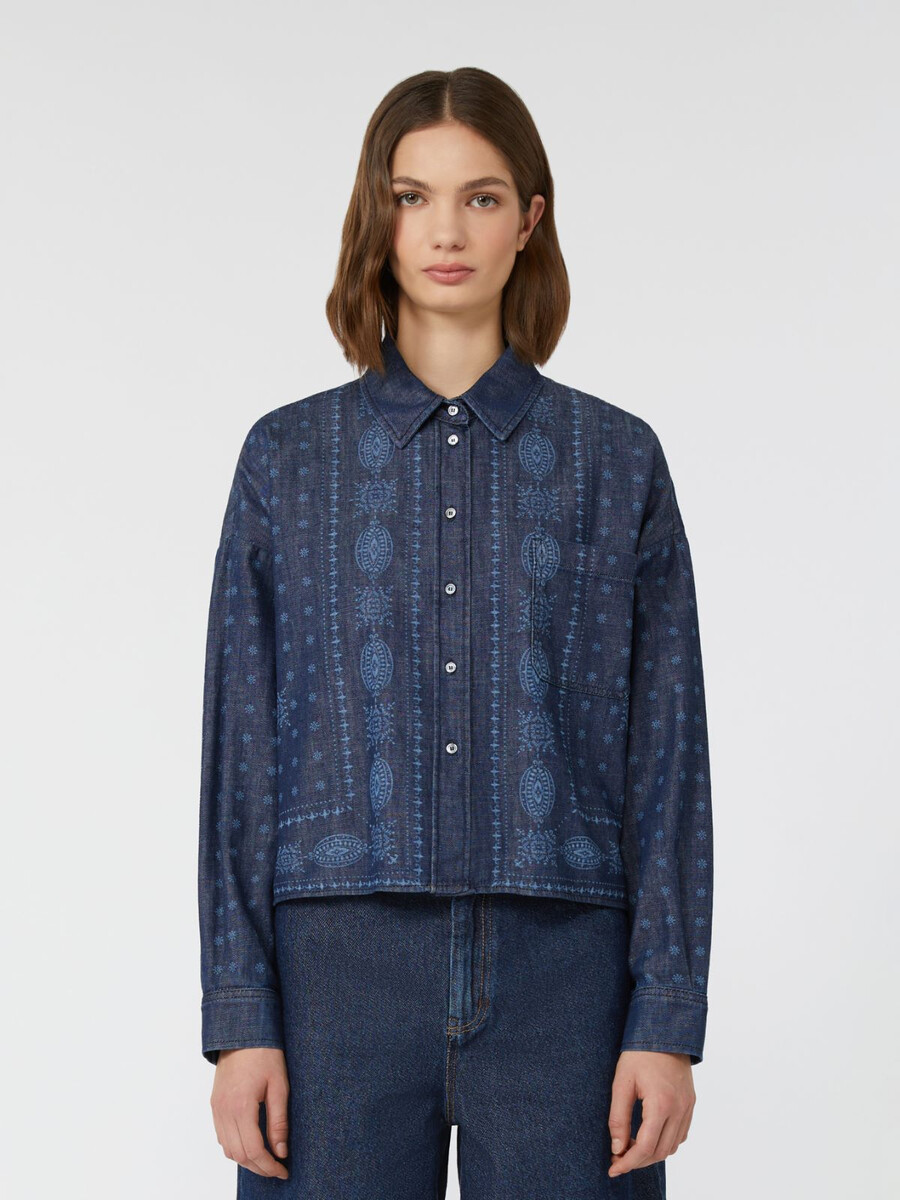 laser-cut denim shirt - navy
