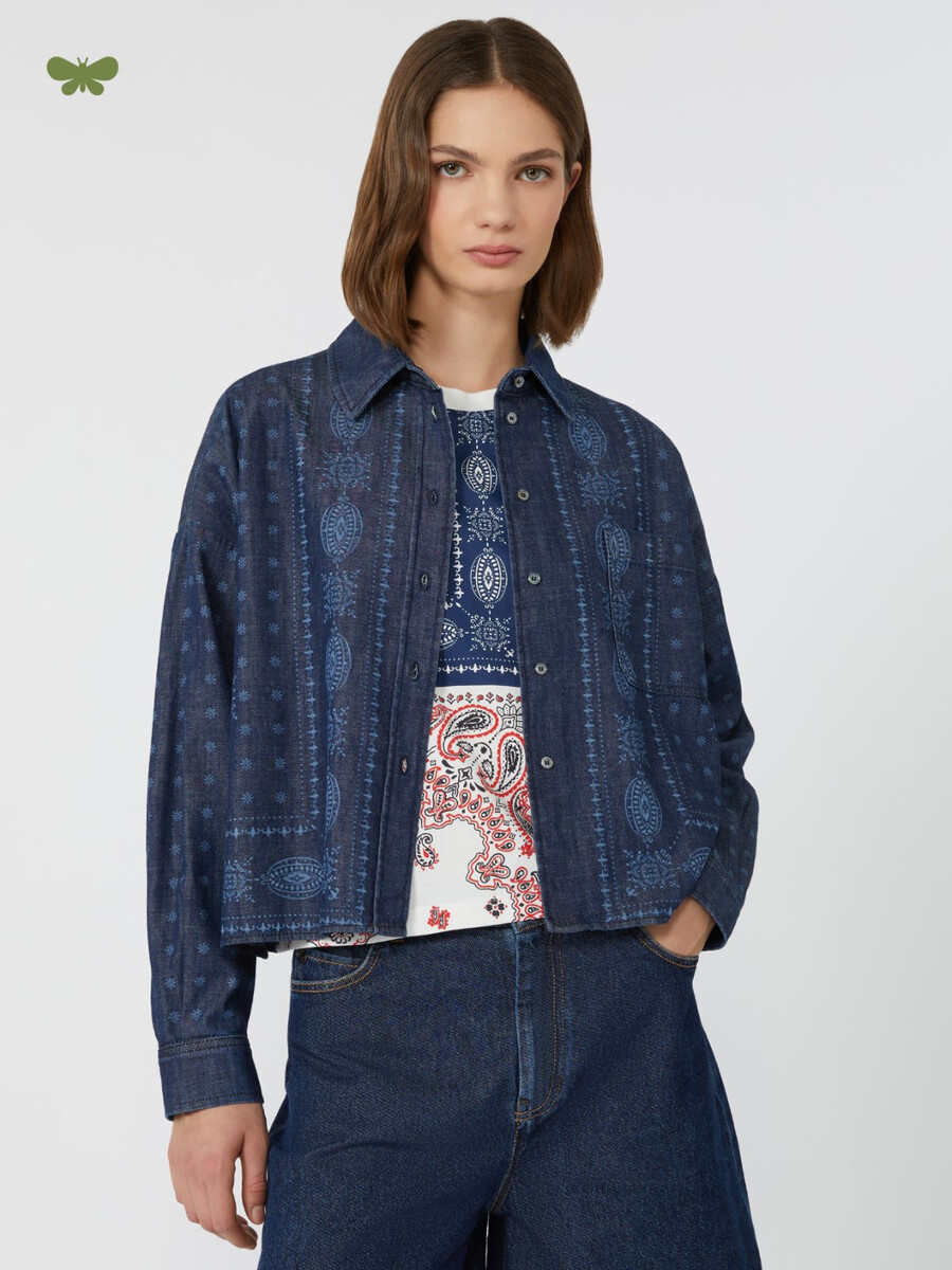 laser-cut denim shirt - navy