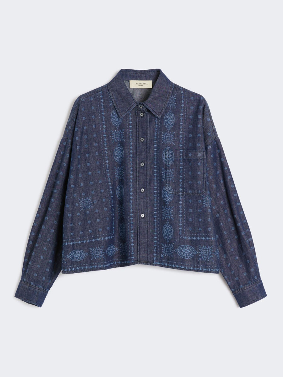 laser-cut denim shirt - navy