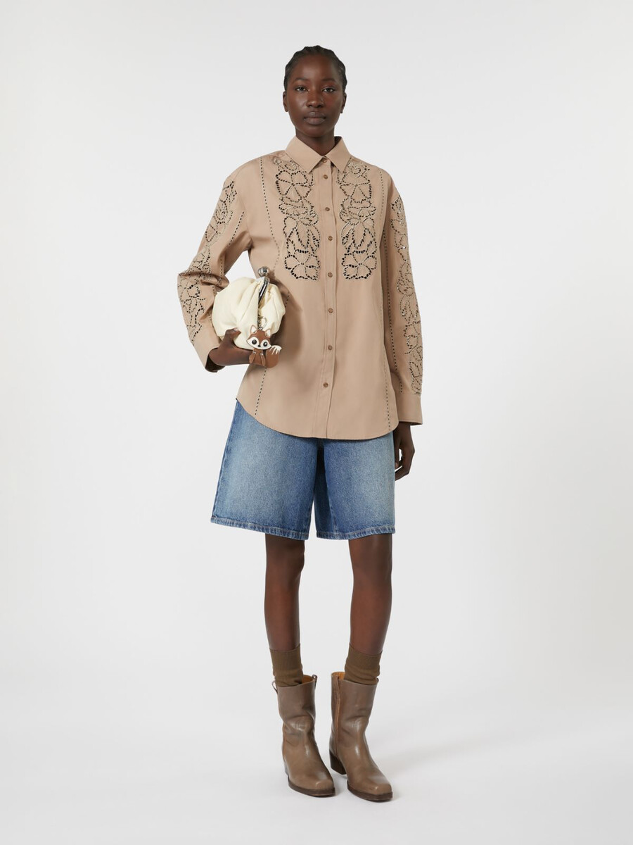 relaxed-fit embroidered poplin shirt - light brown