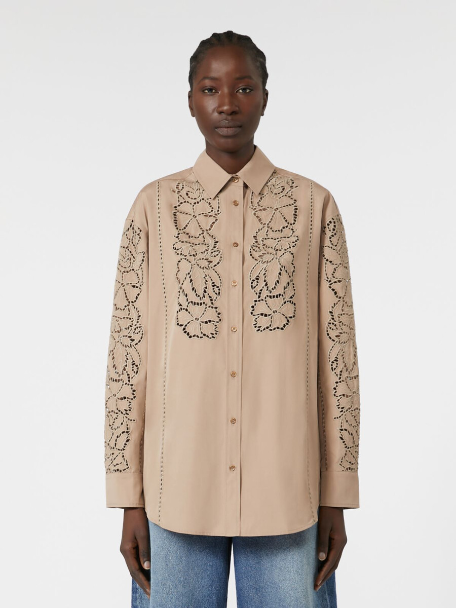 relaxed-fit embroidered poplin shirt - light brown