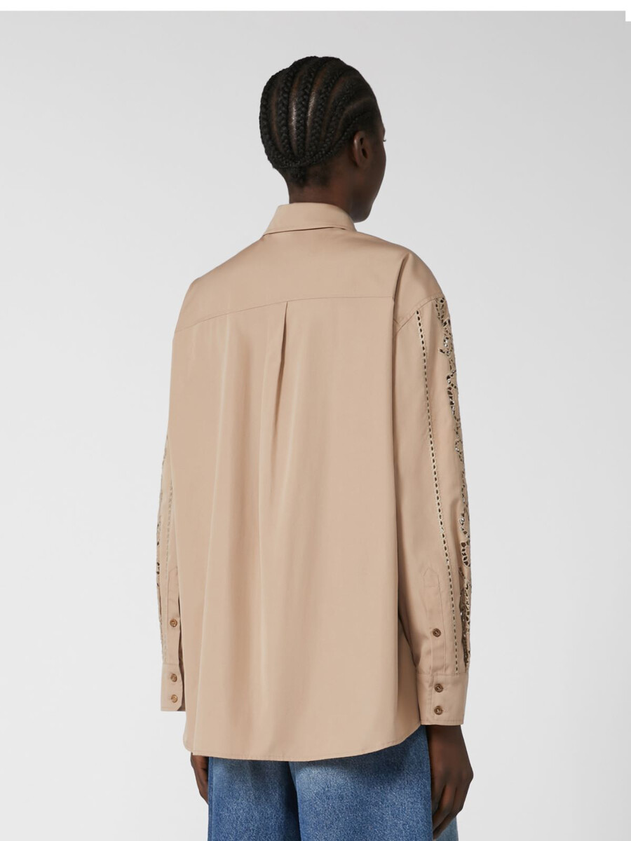 relaxed-fit embroidered poplin shirt - light brown
