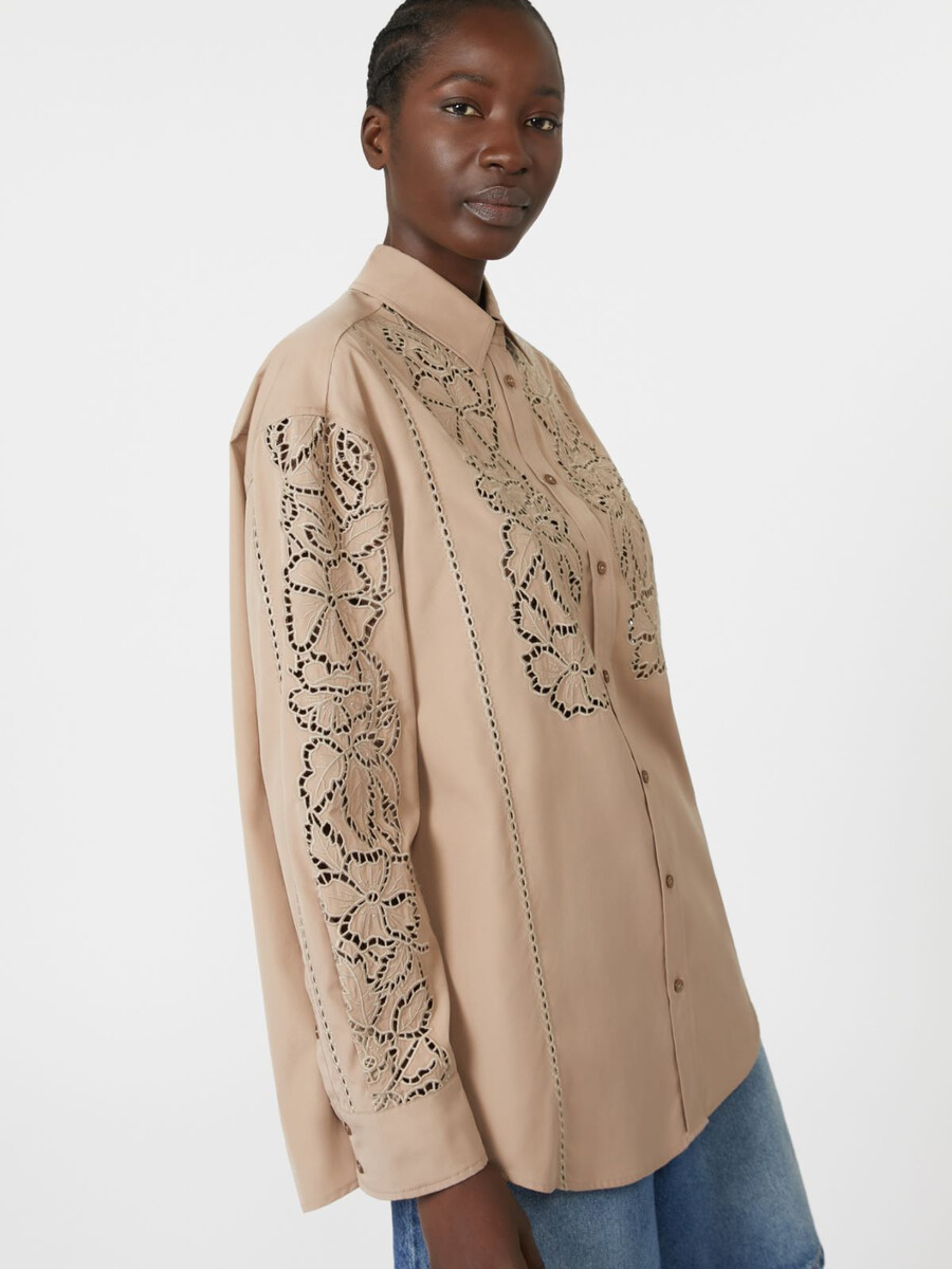relaxed-fit embroidered poplin shirt - light brown