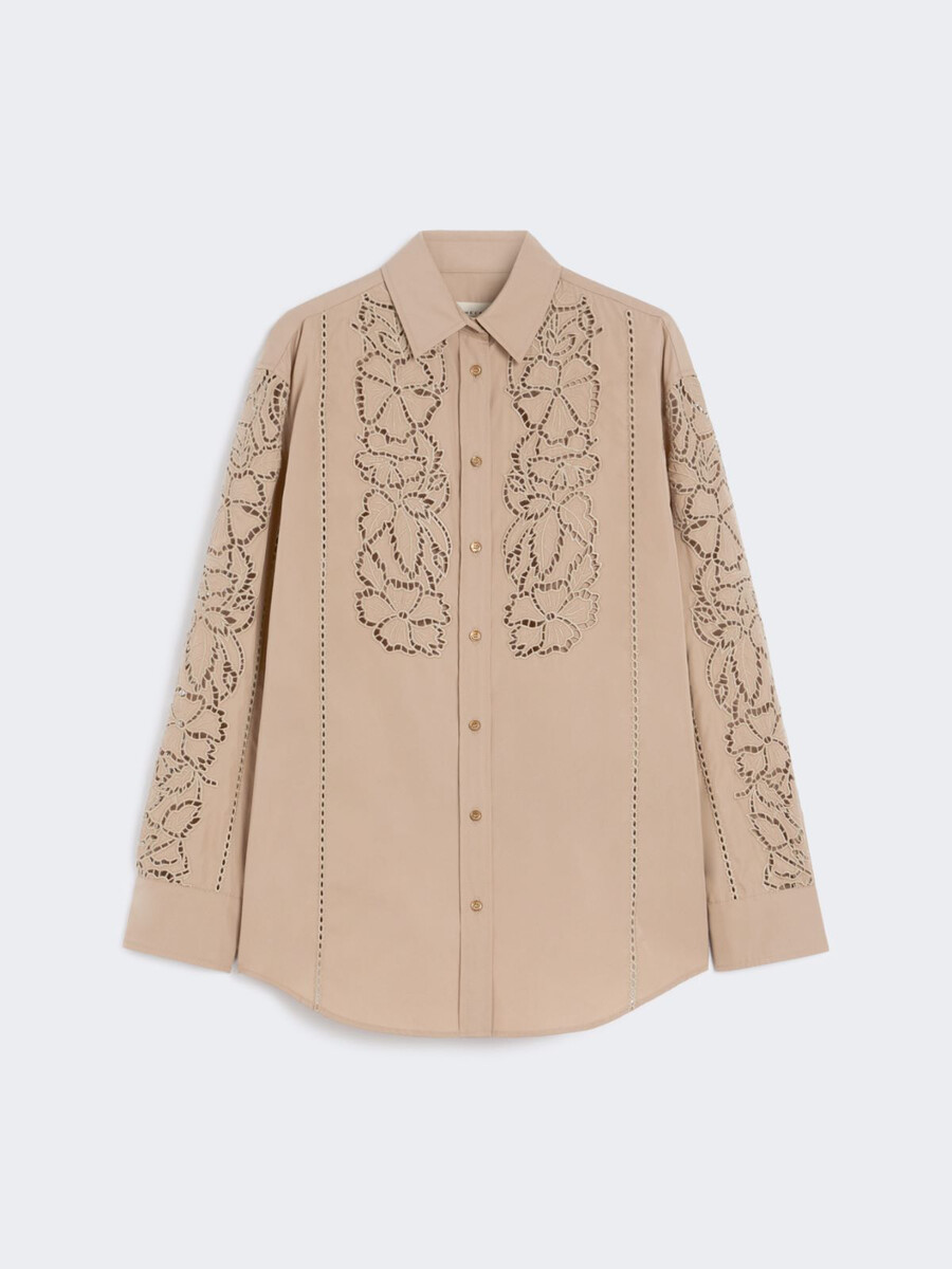 relaxed-fit embroidered poplin shirt - light brown
