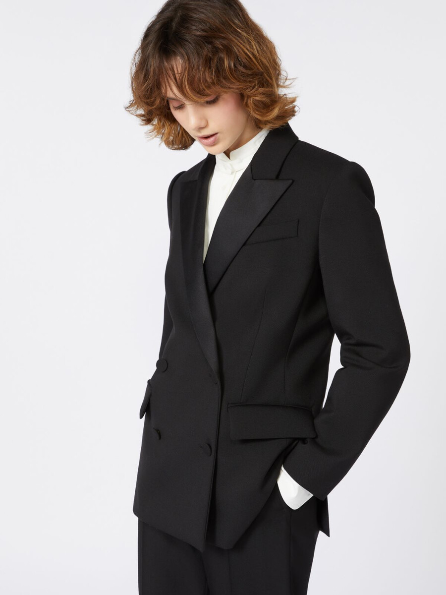 wool tuxedo blazer - black