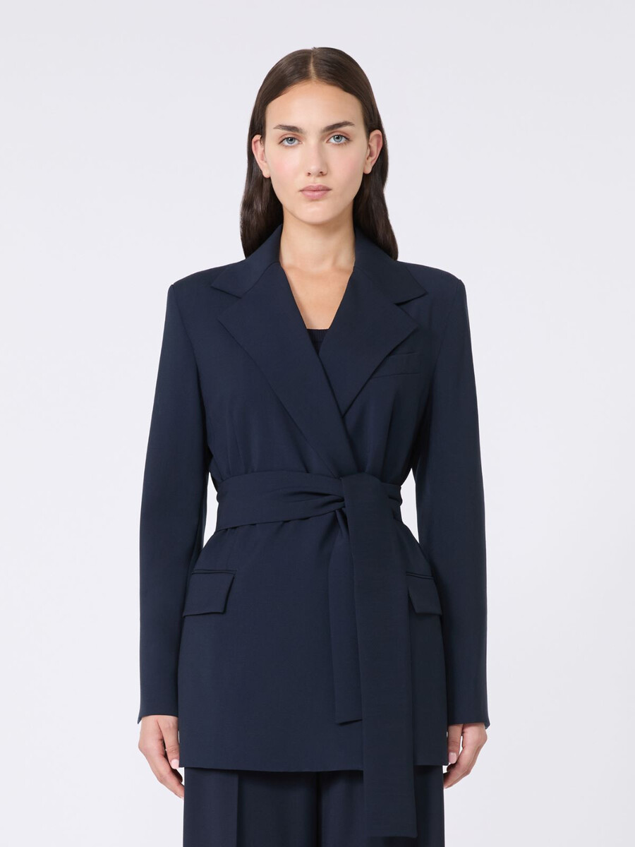 belted wool jacket - navy