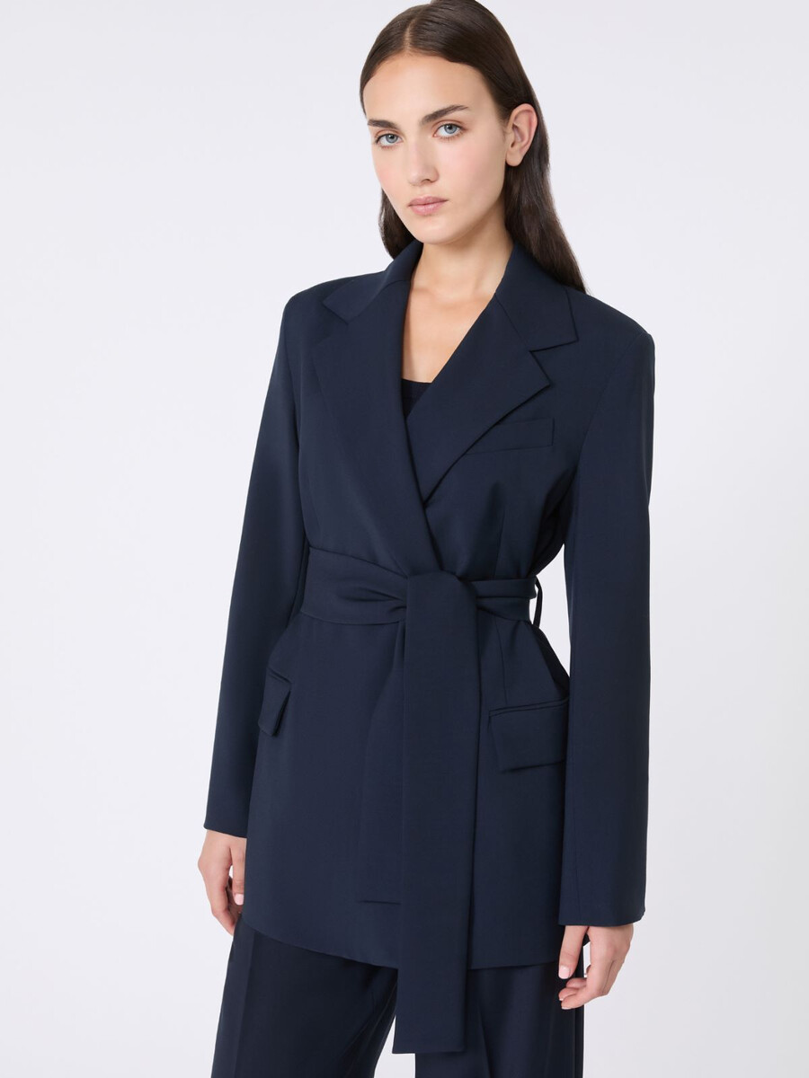 belted wool jacket - navy