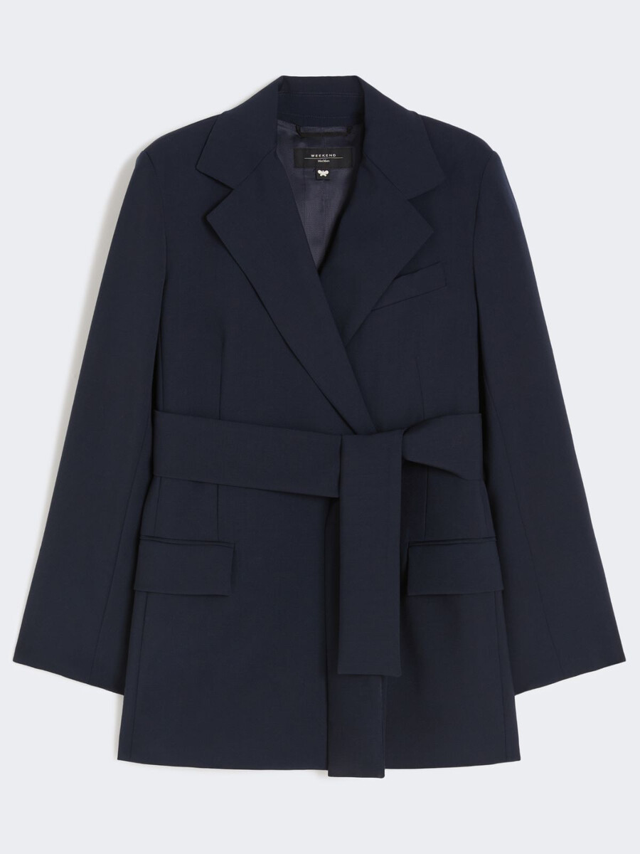 belted wool jacket - navy