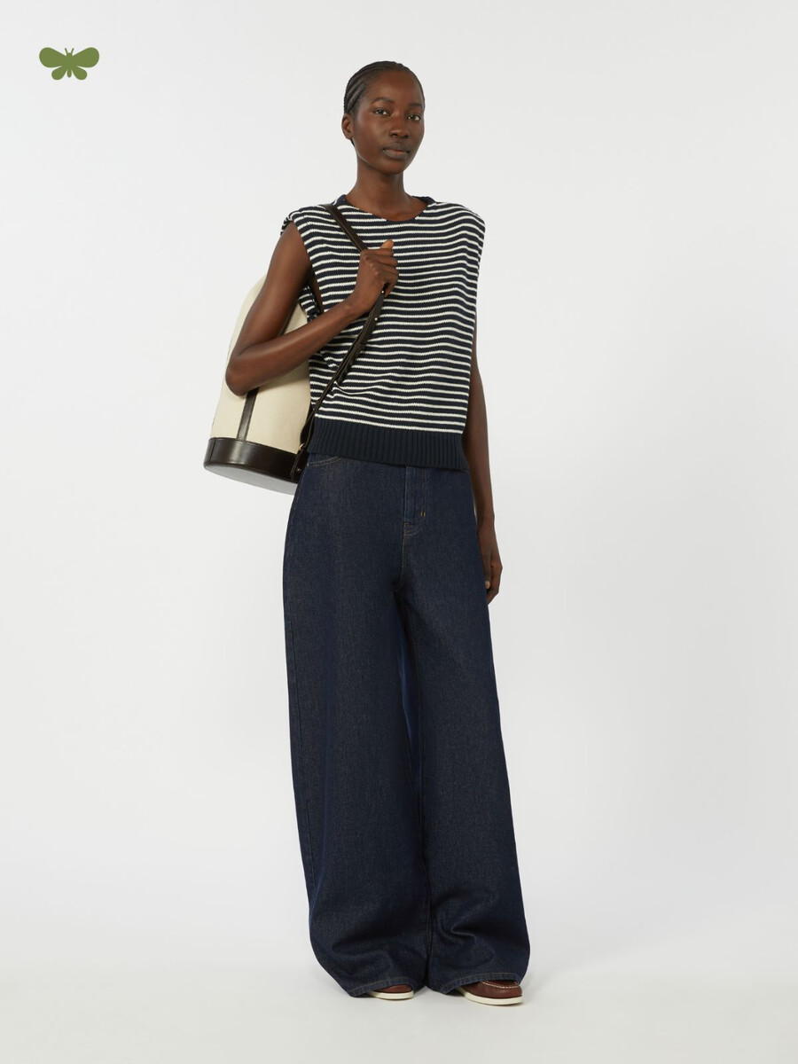 cotton denim wide-leg jeans - navy