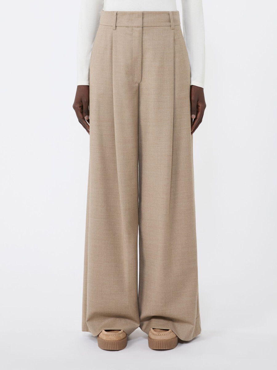 wool flannel palazzo trousers - beige