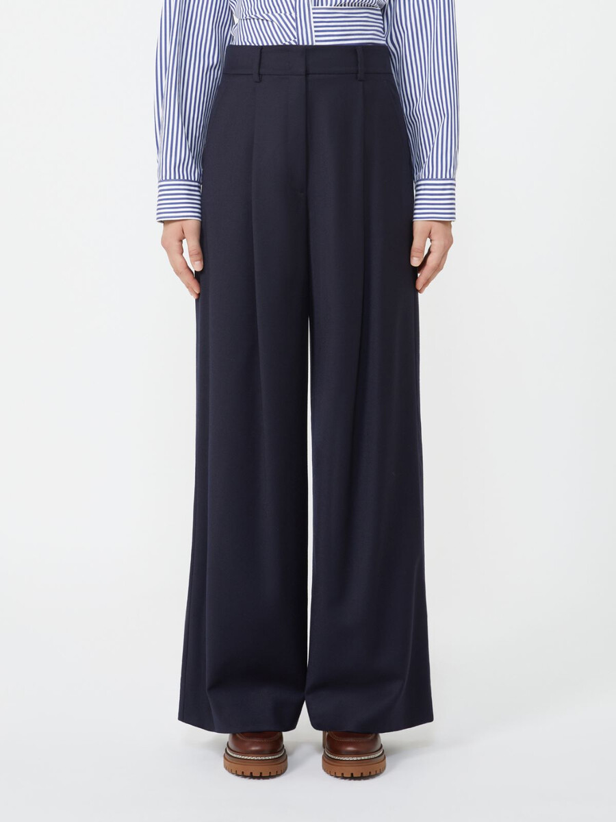 wool flannel palazzo trousers - navy