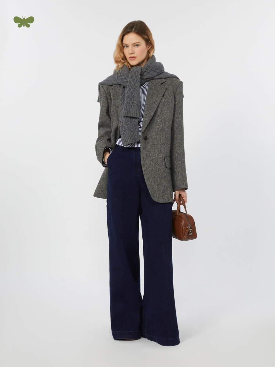 cotton denim wide-leg trousers - navy