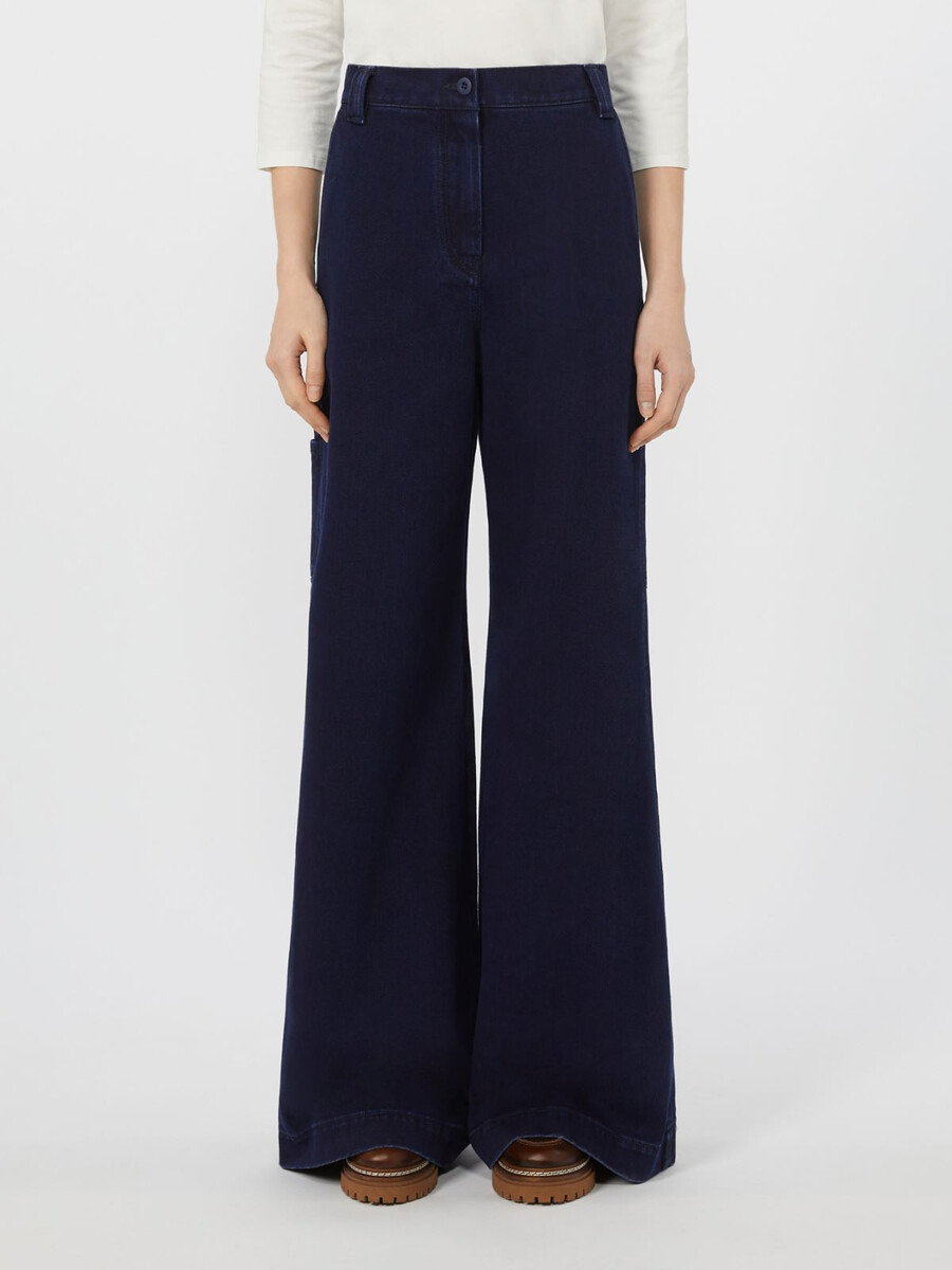 cotton denim wide-leg trousers - navy
