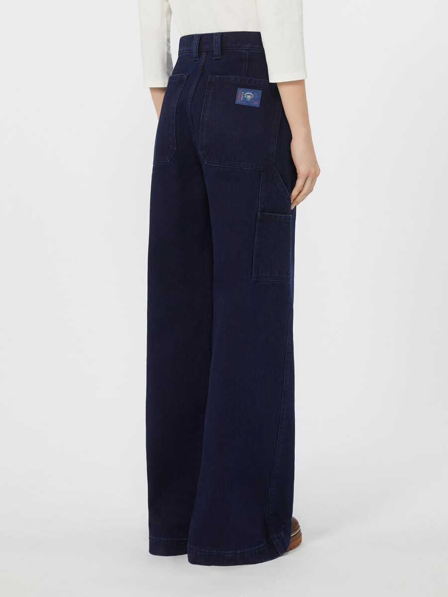 cotton denim wide-leg trousers - navy