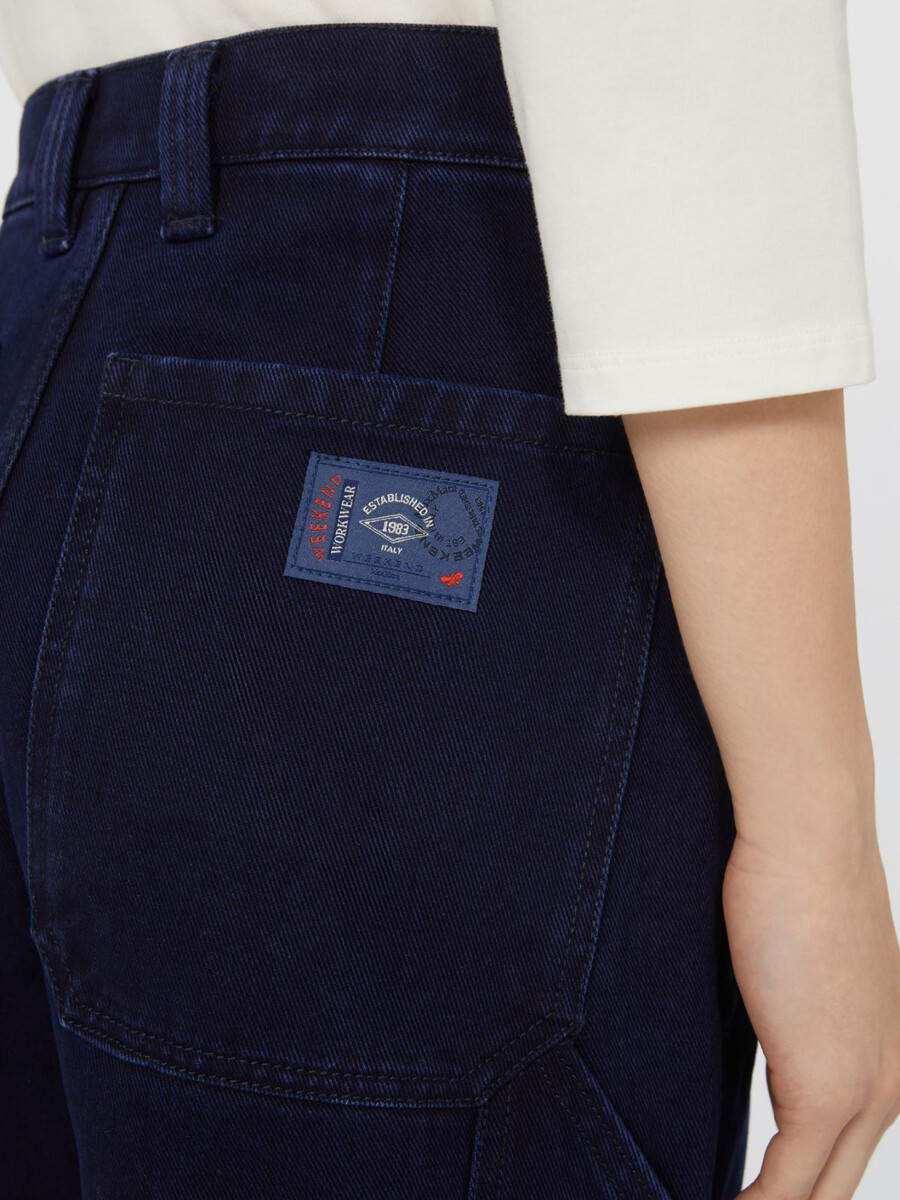 cotton denim wide-leg trousers - navy