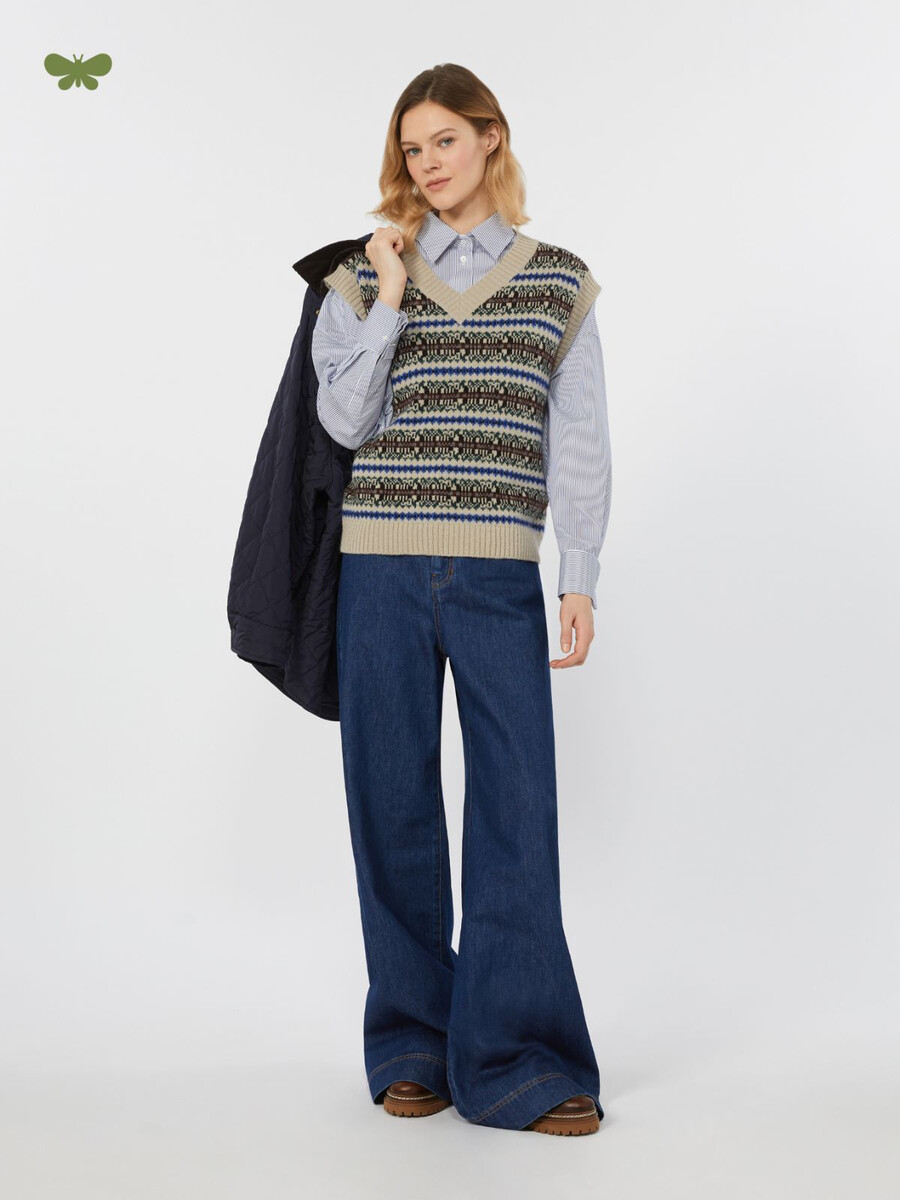 cotton denim wide-leg jeans - navy