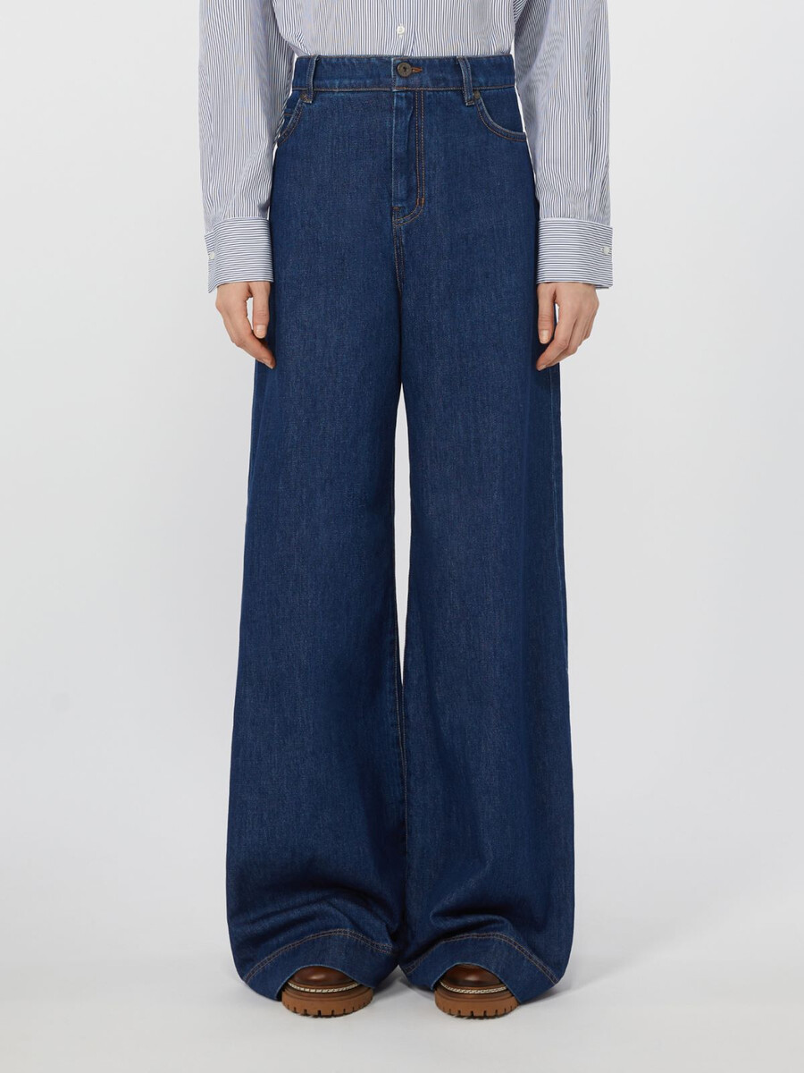 cotton denim wide-leg jeans - navy