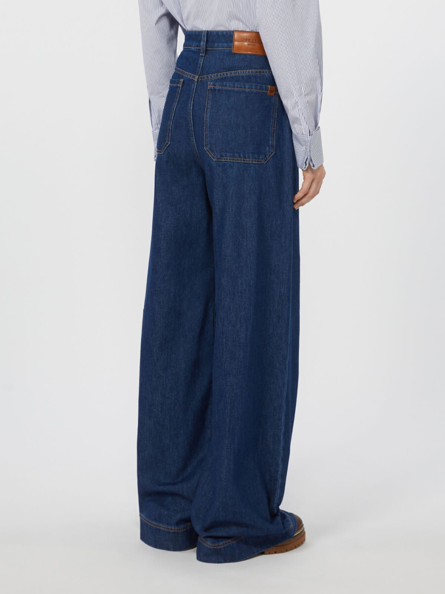 cotton denim wide-leg jeans - navy